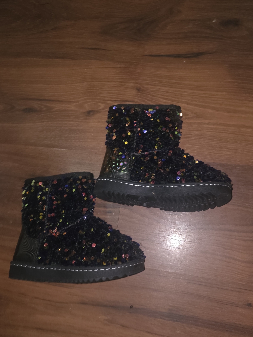 Kids Black Sequin Winter Boots with Multicolor Sparkle